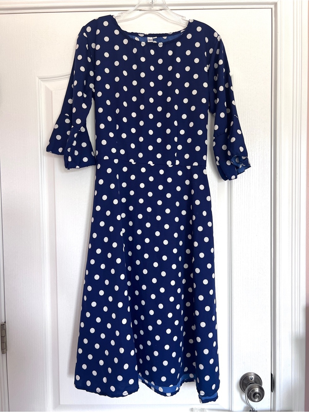 Vivint Navy and White Polka Dot Midi Dress